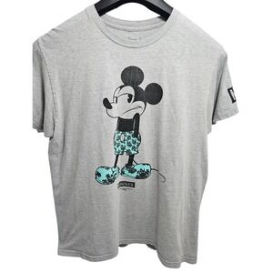 Neff Disney Mickey Mouse Graphic T-Shirt Mens Large Heather Gray Floral Shorts